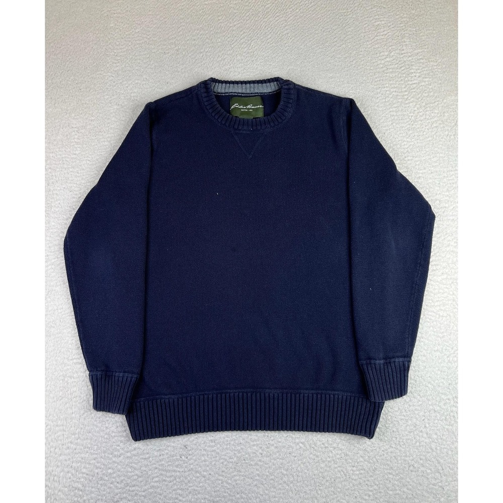 Eddie Bauer Sweater Mens Large Blue 100%‎ Cotton Crewneck Tight-Knit Pullover